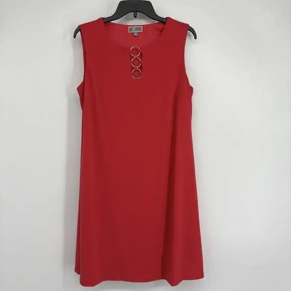 JM Collection Womens Shift Dress Sleeveless O-Ring Red Crystal Stretch Medium - Picture 2 of 5